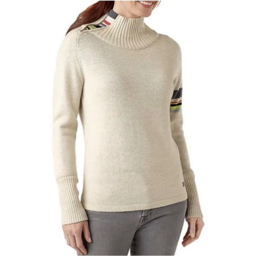 Smartwool Isto Sport Sweater Asym Zip Striped Cuff Merino Wool Blend Womens M